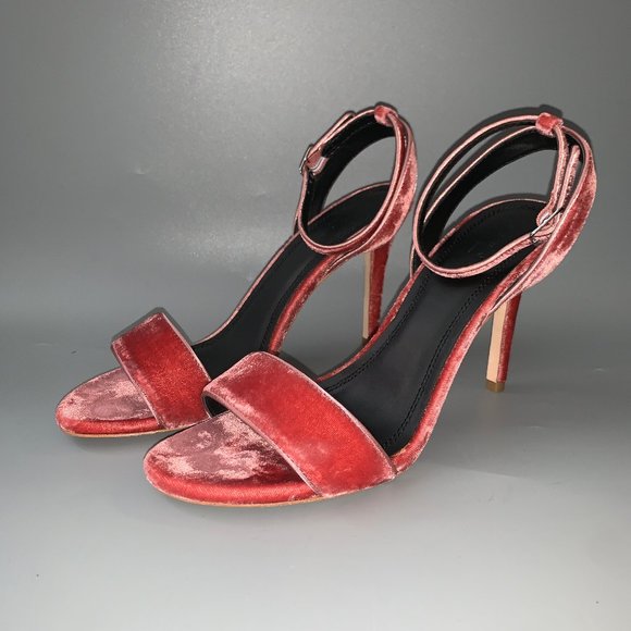 Sandro Pink Velvet Ankle Strap Sandals - Picture 1 of 7